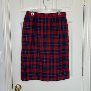 Vintage Pendleton Wool Plaid Skirt Red Navy green Tartan Knee Length | 14